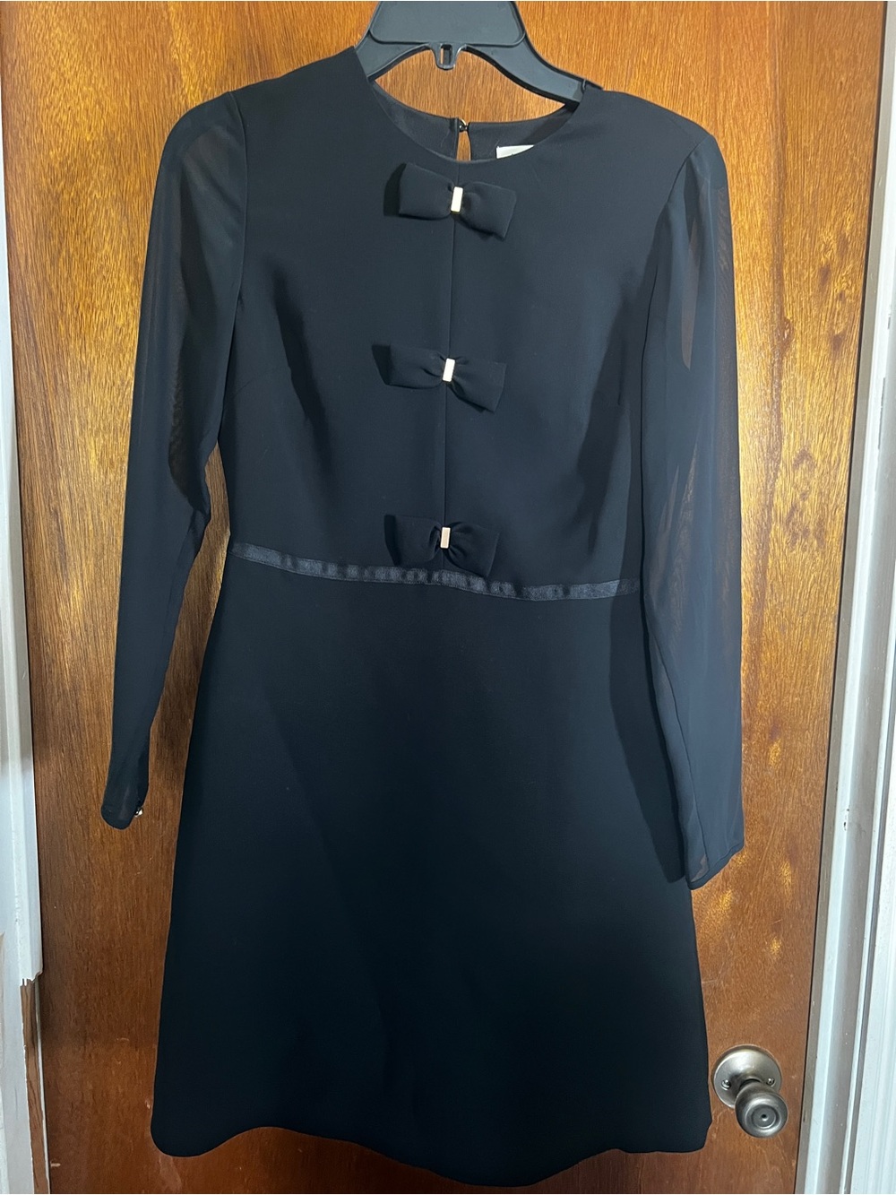 Maison Jules Black Long-Sleeve Bow-Front Sheer-Sleeve Dress